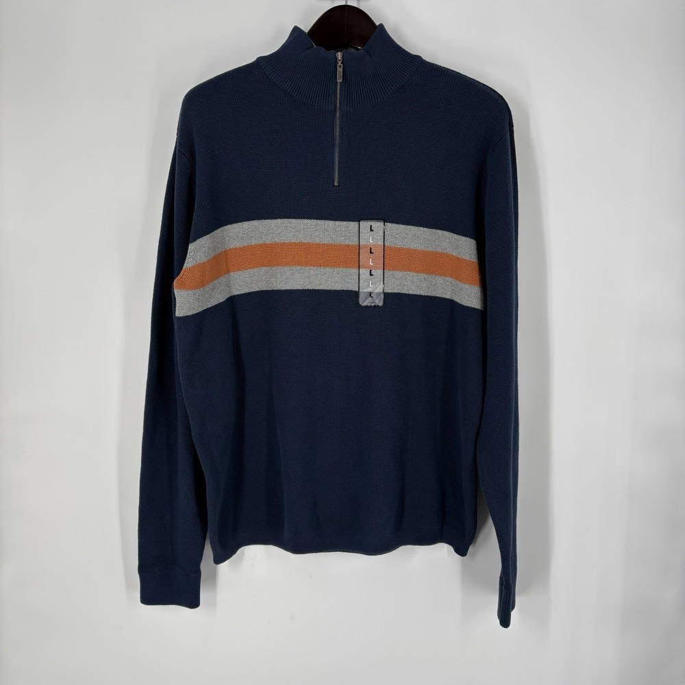 Y2K Route 66 Mens Vintage Striped‎ Quarter Zip Cotton Sweater Size L Retro